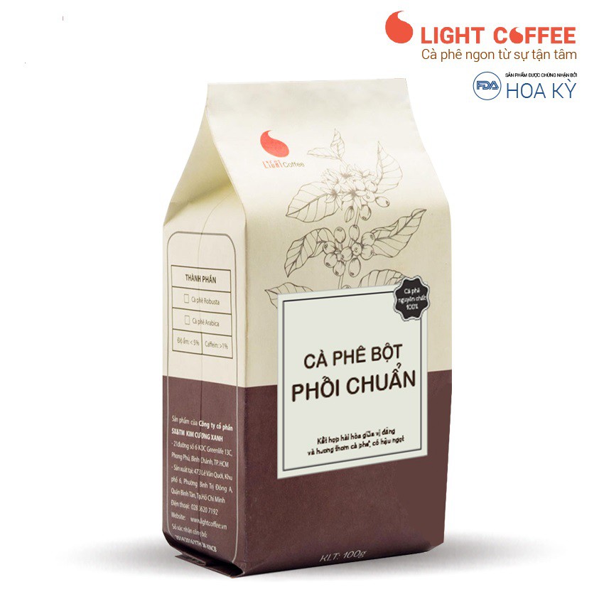 Cà phê nguyên chất 100% dạng bột Phối Chuẩn Light Coffee - Gói 100gr