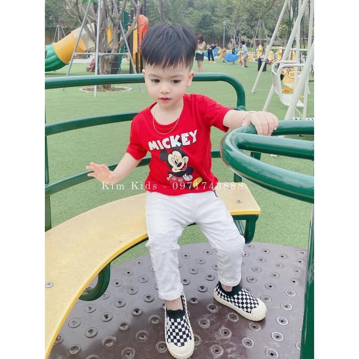 Áo thun bé trai Combo 3 áo phông cộc tay cổ tròn chất cotton 4 chiều mềm mịn thấm hút tốt hình mickey JIMADO E2.002.6