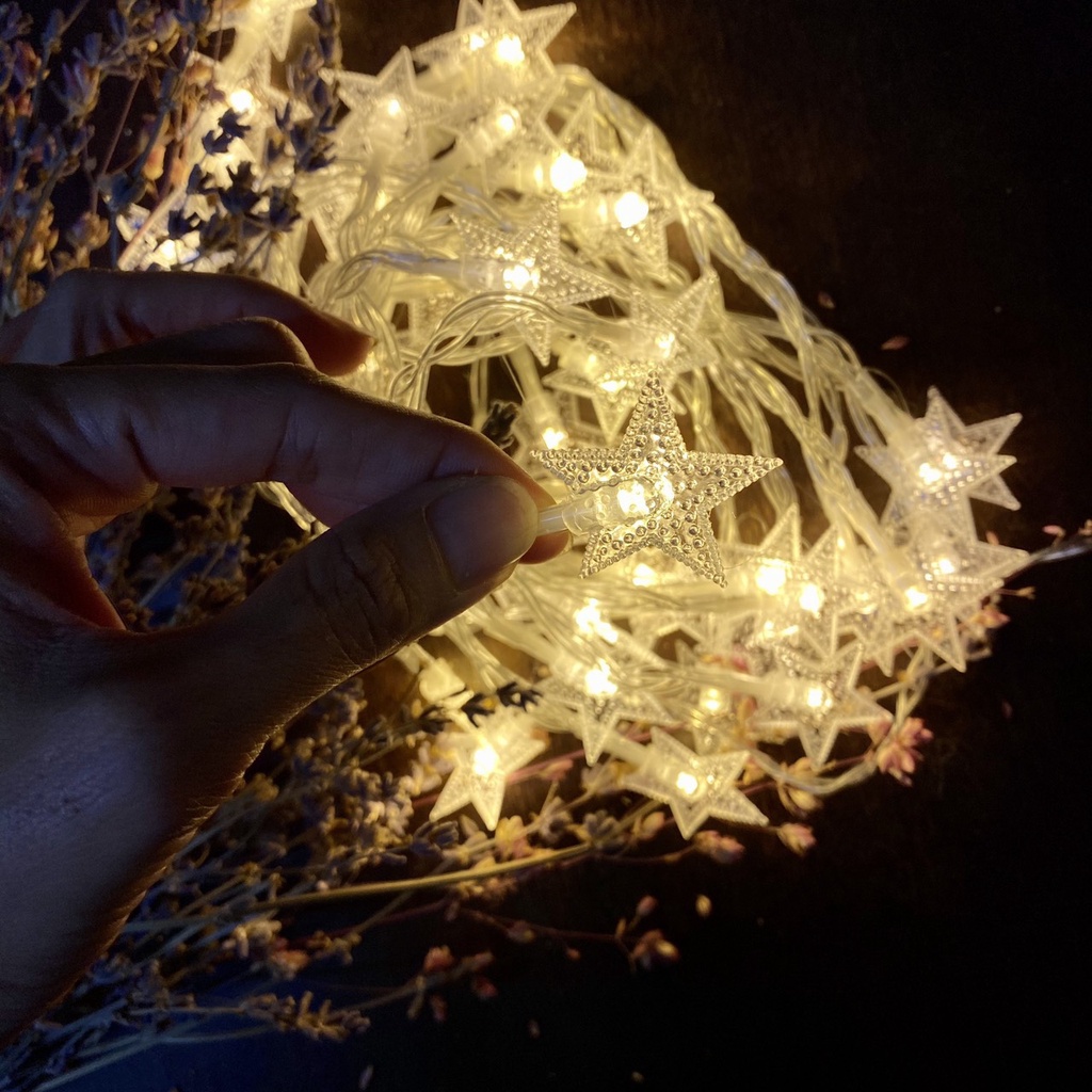 Dây Đèn Led Trang Trí Ngôi Sao Màu Vàng Nắng, Đèn Decor Noel, Tết, Nhà Cửa, Quán Cafe