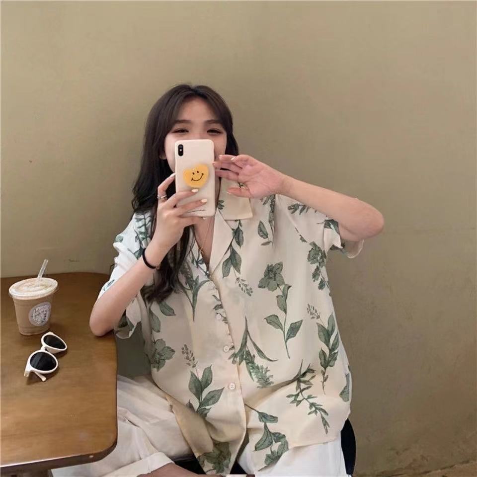 Áo sơ mi nữ tay ngắn dáng rộng dễ thương