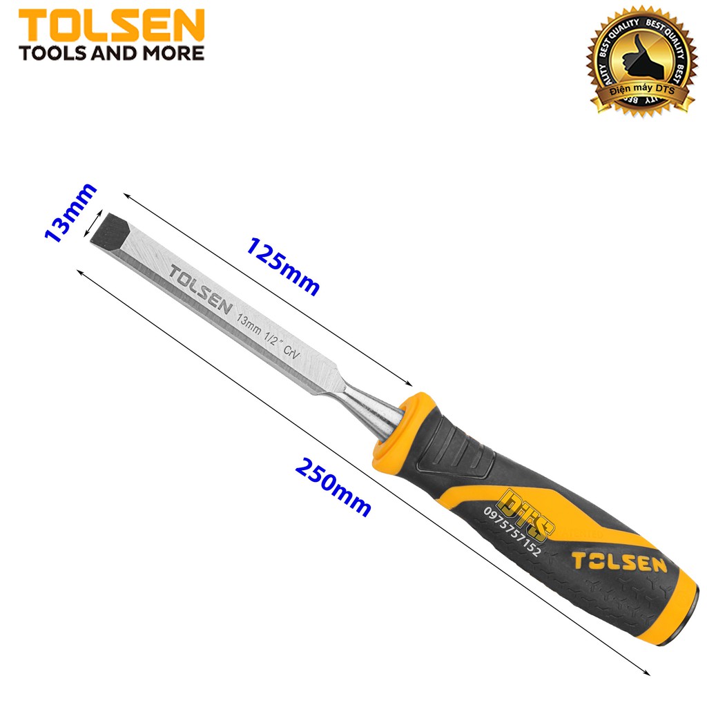 Bộ 4 đục gỗ mũi dẹt cầm tay chuẩn công nghiệp TOLSEN 6mm, 13mm, 19mm, 25mm - Tiêu chuẩn xuất khẩu Châu Âu