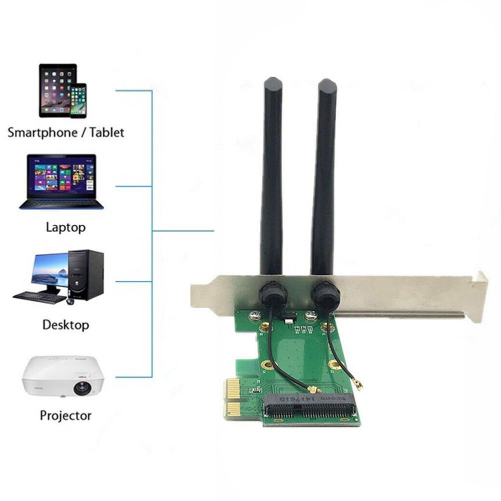 Thẻ Mạng Không Dây Wifi Mini Pcie Sang Pci-E 1x + 2 Ăng Ten I0I8