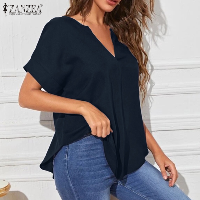 Áo kiểu ZANZEA tay ngắn cổ chữ V thời trang dành cho nữ