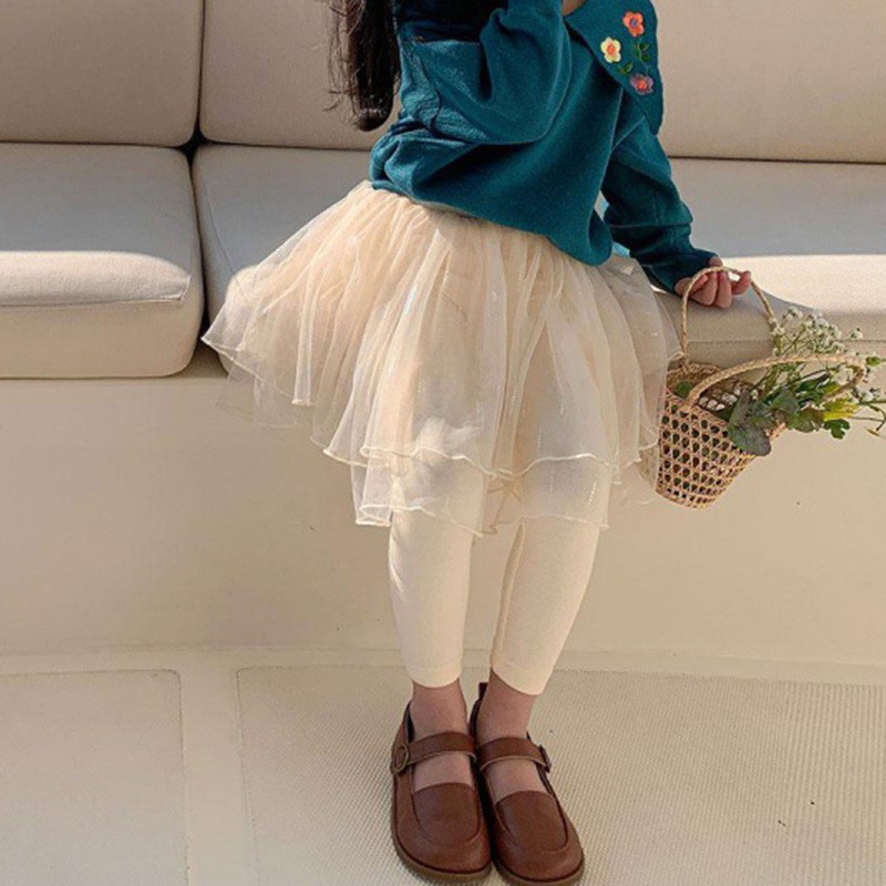 Baby Girls' Sweet Canopy Skirt Skirt Pants Solid color Net Gauze Trousers Summer