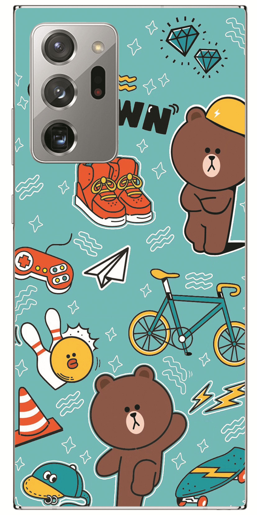 Samsung Galaxy Note 20 Ultra 5G/Note 8 9 10+ Pro INS Cute Cartoon Little yellow duck Soft Silicone TPU Phone Casing Lovely Brown bear Graffiti Case Back Cover