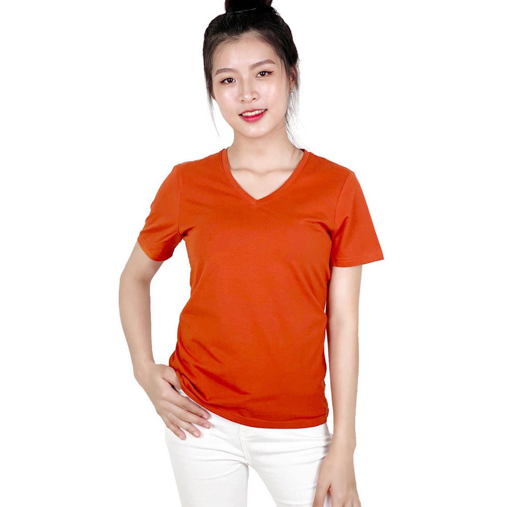 Áo thun nữ trơn cổ tim màu cam tươi TOLI, chất cotton 4 chiều mềm mịn, co dãn, form suông cơ bản [NHIỀU MÀU]