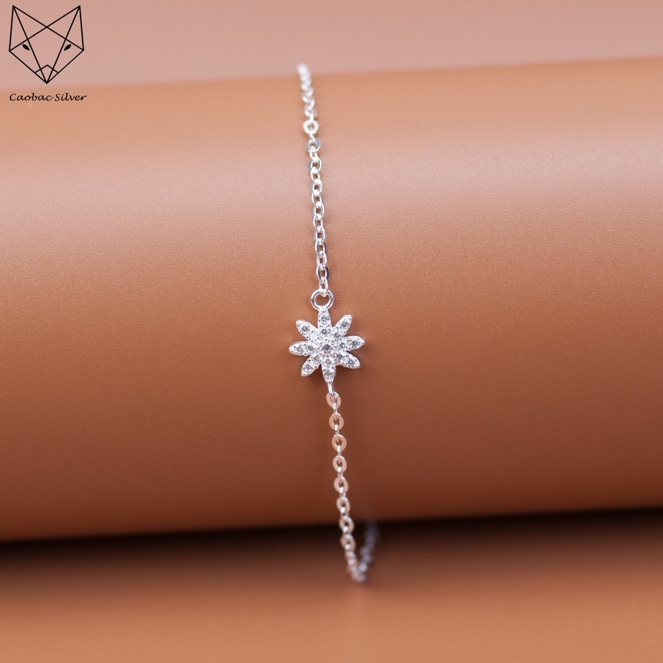 Lắc Tay Bạc Ta Caobac Silver Cho Nữ Đính Đá Lấp Lánh Hình Bông Tuyết Ngày Giáng Sinh