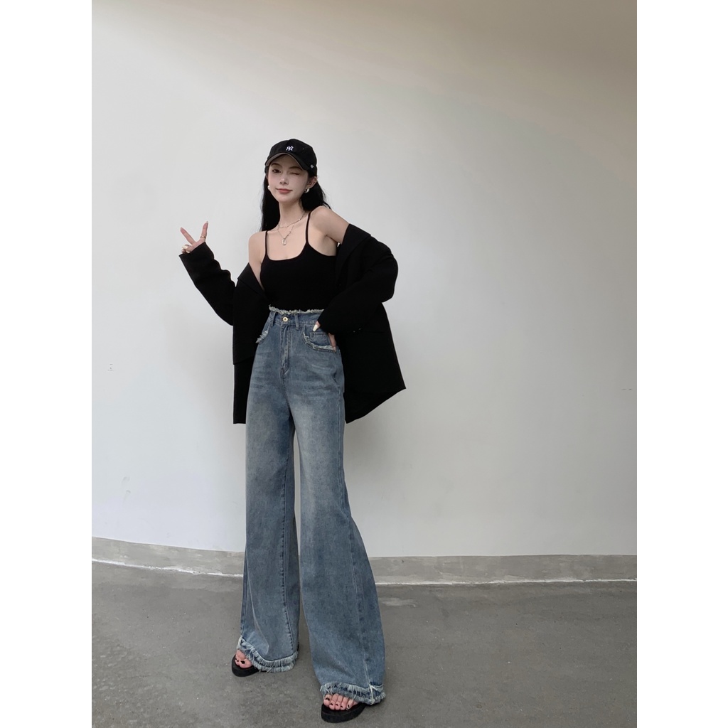 Quần jeans Nữ Lưng Cao Ống Rộng Thời Trang Hàn Quốc Mới