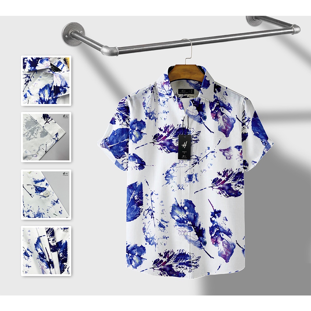 Áo sơ mi nam tay ngắn họa tiết HIBRO chất vải lụa Kate Mỹ cao cấp mềm, mịn, mát không nhăn và không bong tróc - MÃ: H04