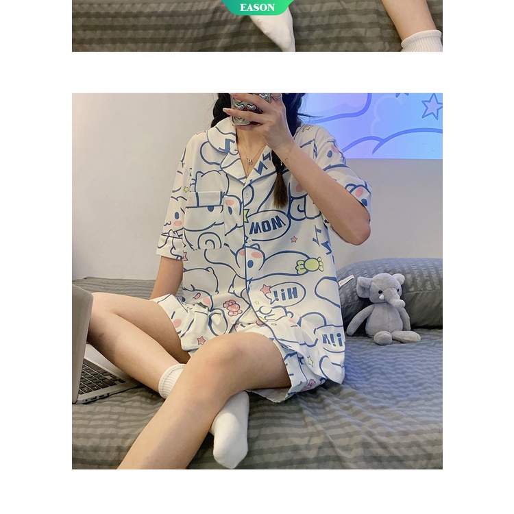 Bộ Đồ Ngủ Pajama Mùa Hè In Họa Tiết Hoạt Hình Cinnamoroll Phong Cách Hàn Quốc Dễ Thương Cho Nữ