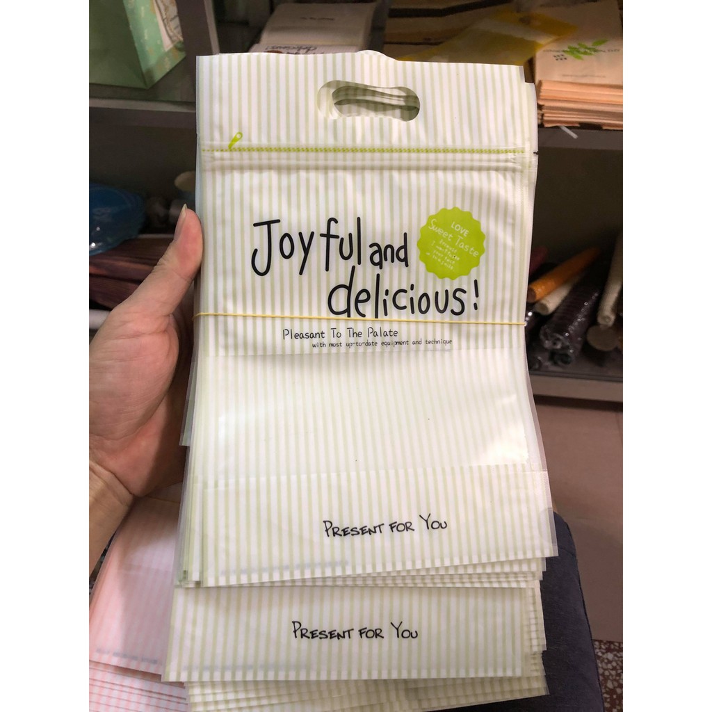 Bịch 10 Túi Zip Joy ful and delicious kẻ sọc