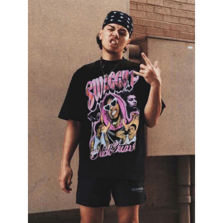 Áo Thun Vintage Nick Young Tay Lỡ Unisex - Đen/Trắng Cổ Tròn | Blackwork