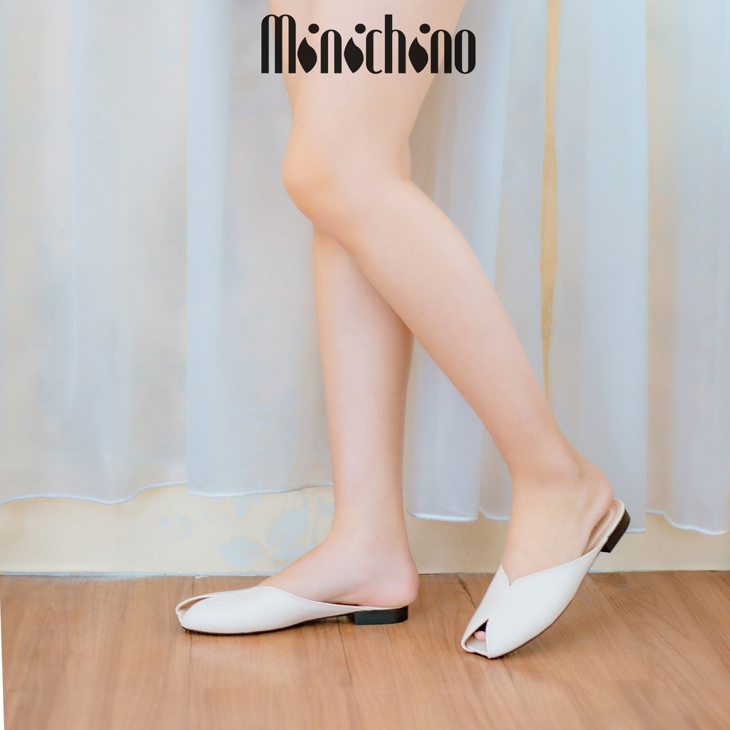 Giày sục nữ MINICHINO hình quả trám hở mũi thời trang màu kem TC035 | BigBuy360 - bigbuy360.vn