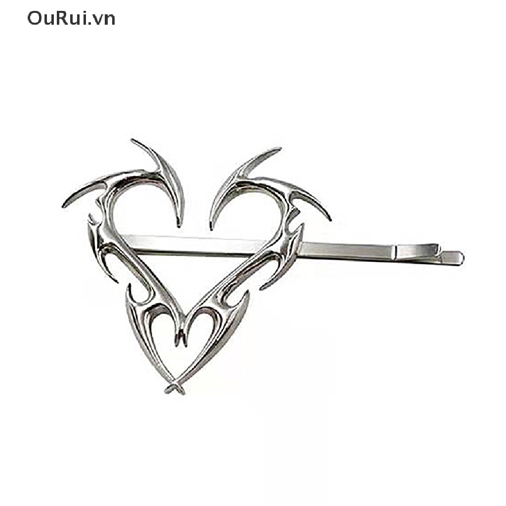 {RUI} Kẹp Tóc Kẹp Bên Hông Bằng Kim Loại Trái Tim Hình Học Độc Đáo Phong Cách Hip Hop {OuRui.vn}