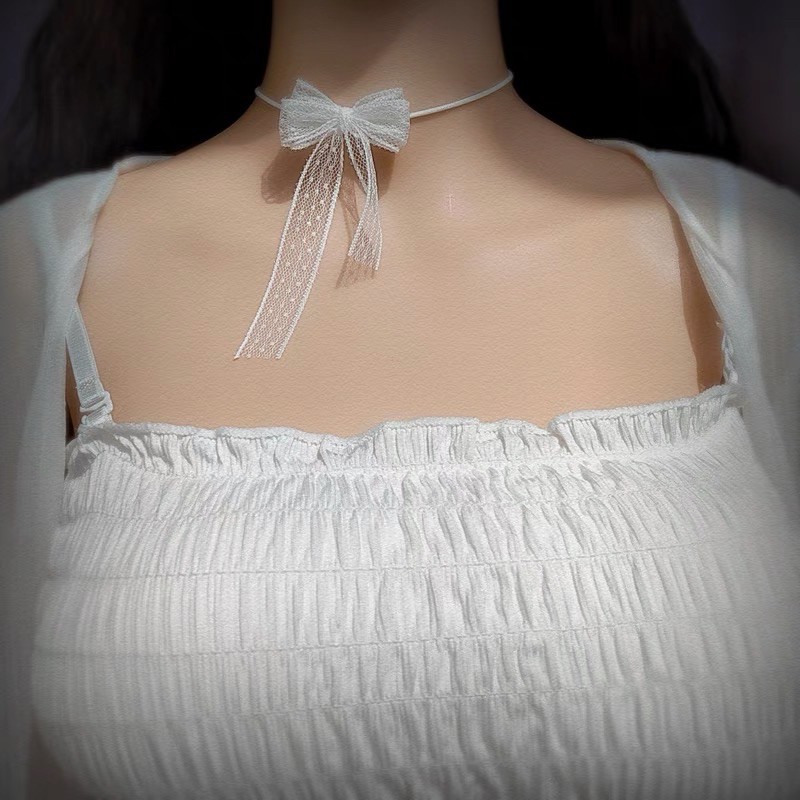 (Có vòng bigsize) Choker nơ ren điểm bi nơ 2 tầng mã SJ-6