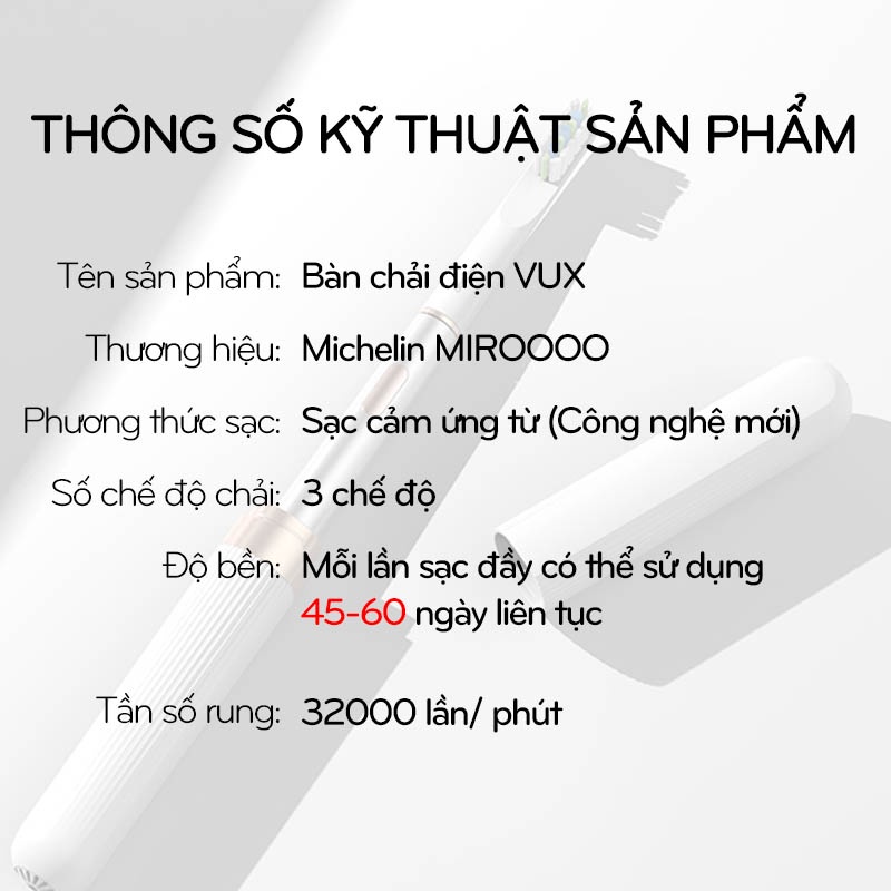 Bàn Chải Điện Vux 3 Chế Độ Ưu Việt, Mẫu Mới Siêu Nhỏ Gọn, Tặng 2 Đầu Chải Bảo Hành [12 Tháng]