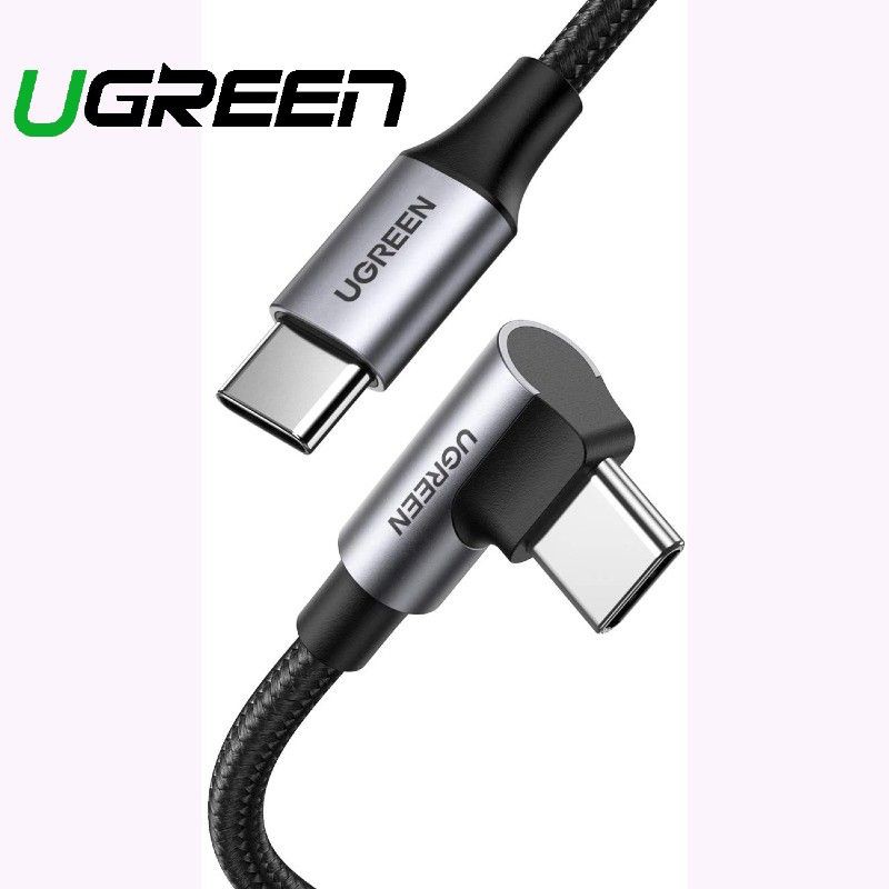 Ugreen 70643 1M bẻ 90 độ cáp USB 2 đầu type C màu đen góc vuông bọc nhôm dây dù chống nhiễu US334