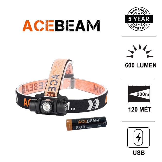 Đèn pin đội đầu ACEBEAM H40 độ sáng 1050lm chiếu xa 102m siêu nhỏ pin 14500 AA (kèm theo) Đèn &amp; Đèn pin