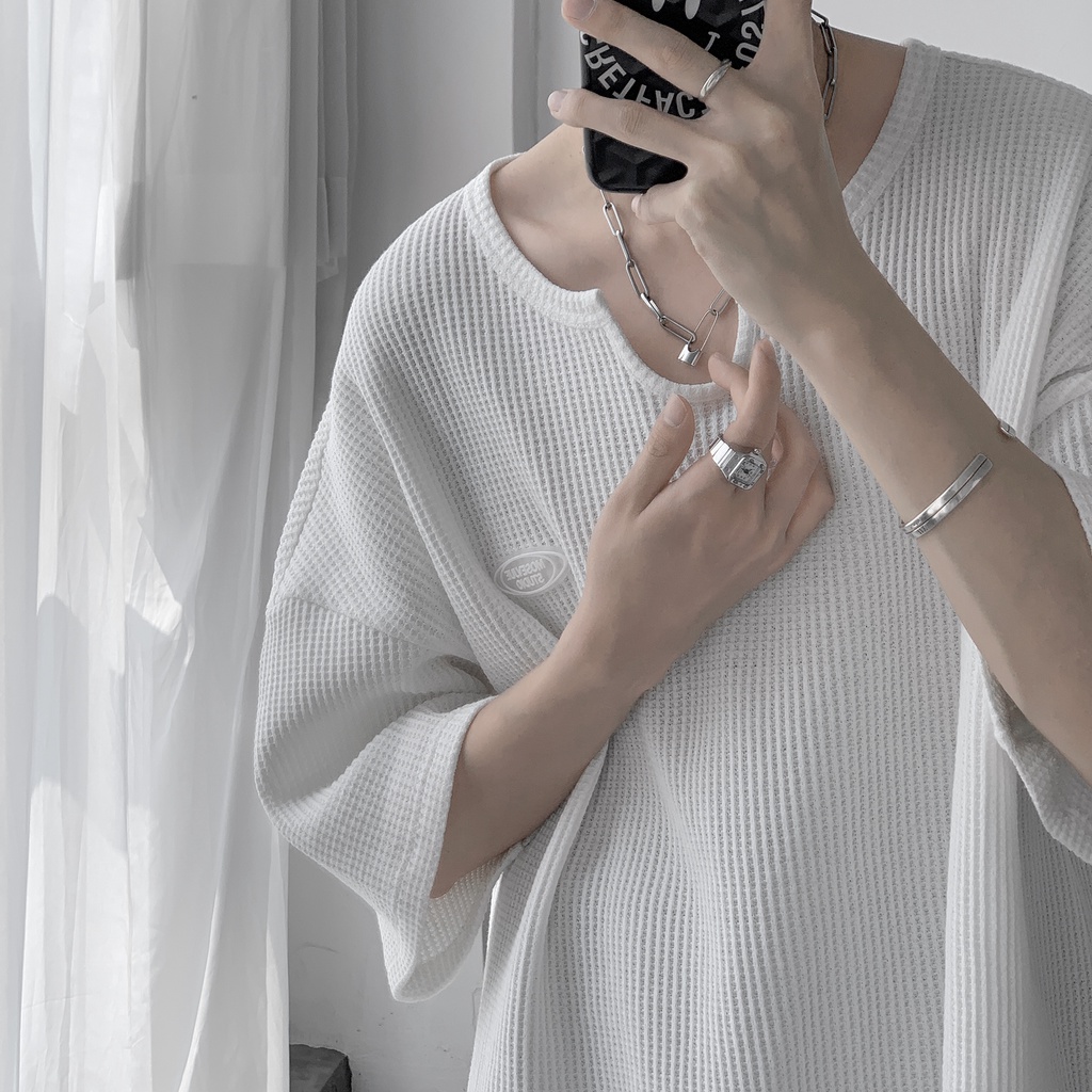 Áo Thun Dệt Kim Cổ Chữ V Thời Trang Mùa Hè Phong Cách Hàn Quốc Cho Nam