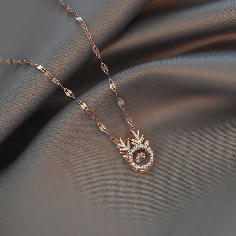 Dây Chuyền Thời Trang Hàn Quốc Mặt Hình Sừng Hươu Bằng Thép Titan Đính Đá Zircon