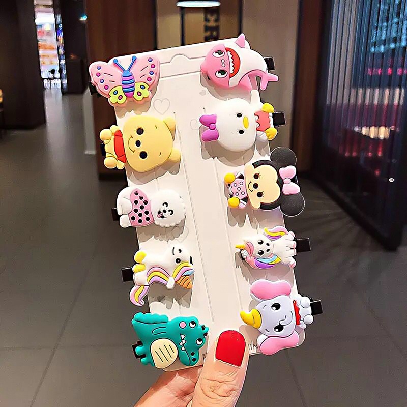 Set 10 Kẹp Tóc Hình Hoạt Hình Nhiều Màu Sắc Đáng Yêu Cho Bé