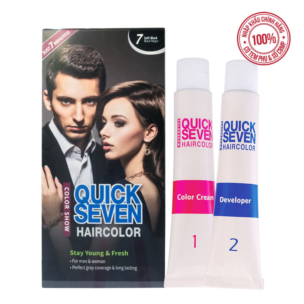 Nhuộm phủ bạc nhanh 7 phút QUICK SEVEN S7 Đen tự nhiên Hàn Quốc (60g + 60g)