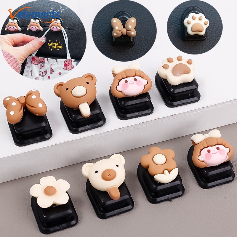 Móc Treo Chìa Khóa Xe Hơi Tự Dính Bằng ABS Hình Gấu / Hoa Hoạt Hình Sáng Tạo