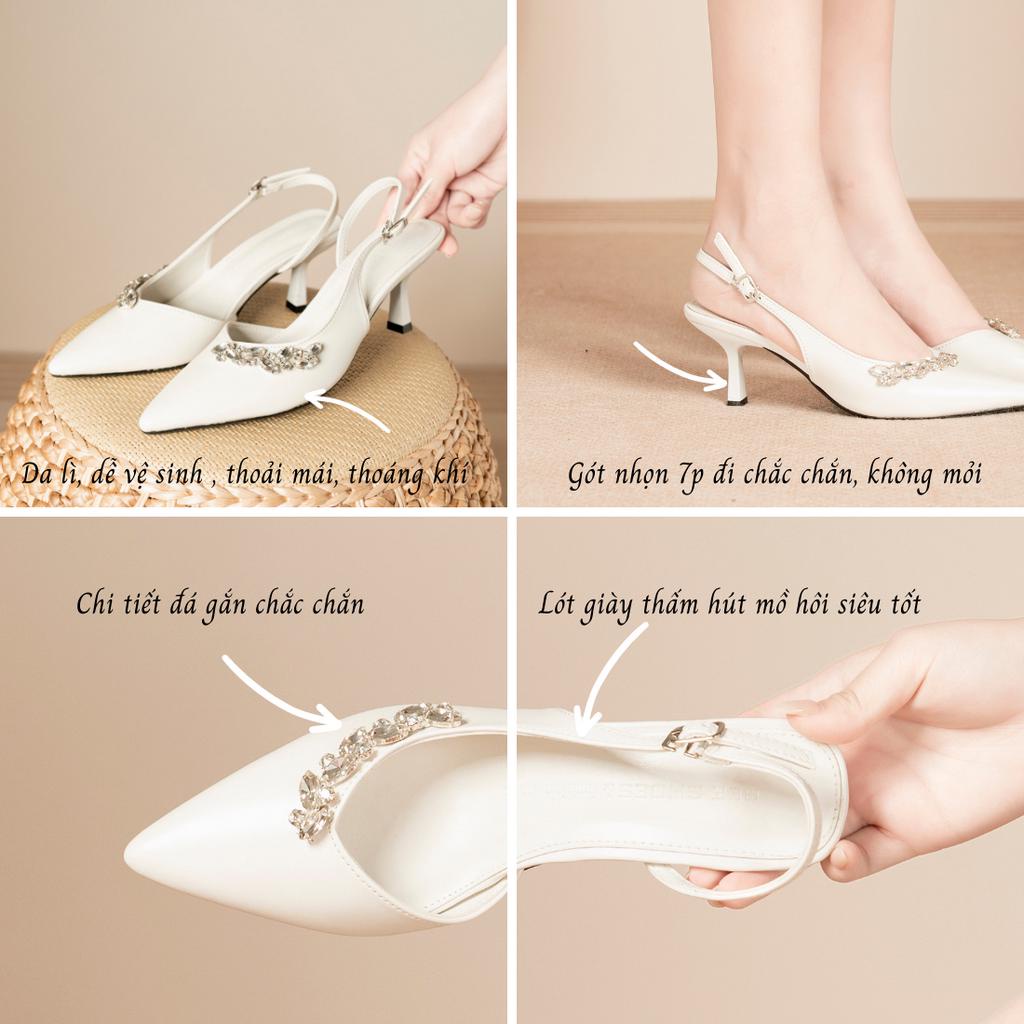 GIÀY CAO GÓT NỮ BEESHOES MŨI NHỌN - GIÀY CAO GÓT NỮ GÓT NHỌN CAO 7 PHÂN SẴN MÀU ĐEN TRẮNG 230370