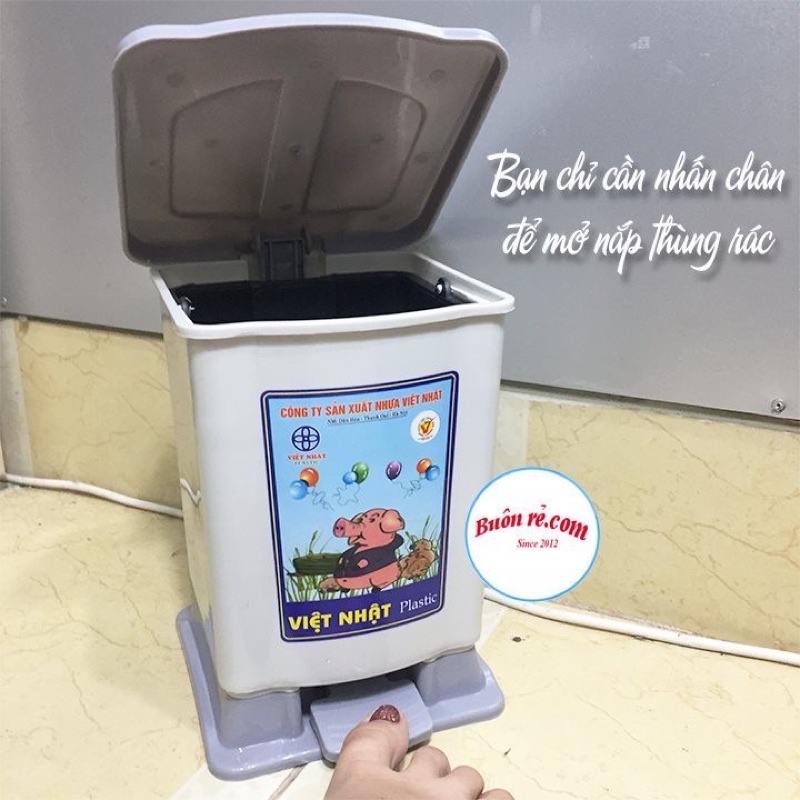 Thùng rác bật nắp 3 size Nhựa Việt Nhật, Thùng đựng rác văn phòng, phòng bếp có nắp đậy 8040