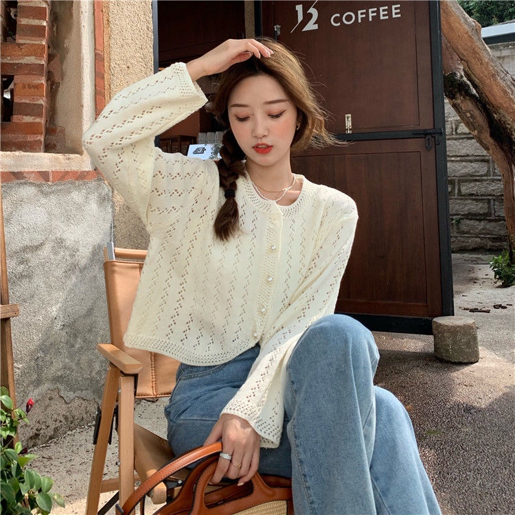 Áo khoác cardigan dệt kim mỏng dáng rộng chống nắng thời trang thu cho nữ