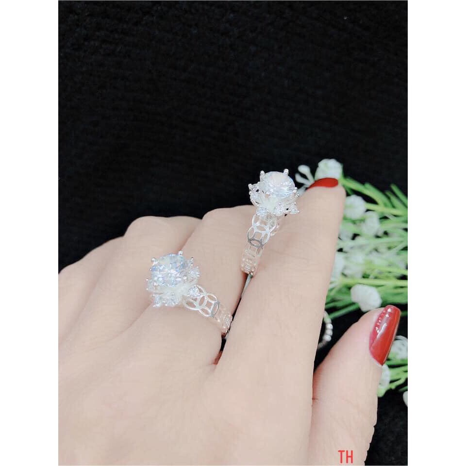 Nhẫn kim tiền bạc thật đính đá cao tuyệt đẹp