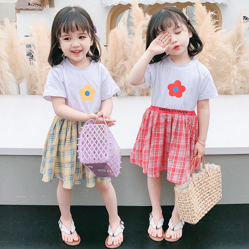 mùa hè bé gái ăn mặc giản dị Hàn Quốc 1-6 tuổi phong cách phương tây váy ngắn tay kẻ sọc