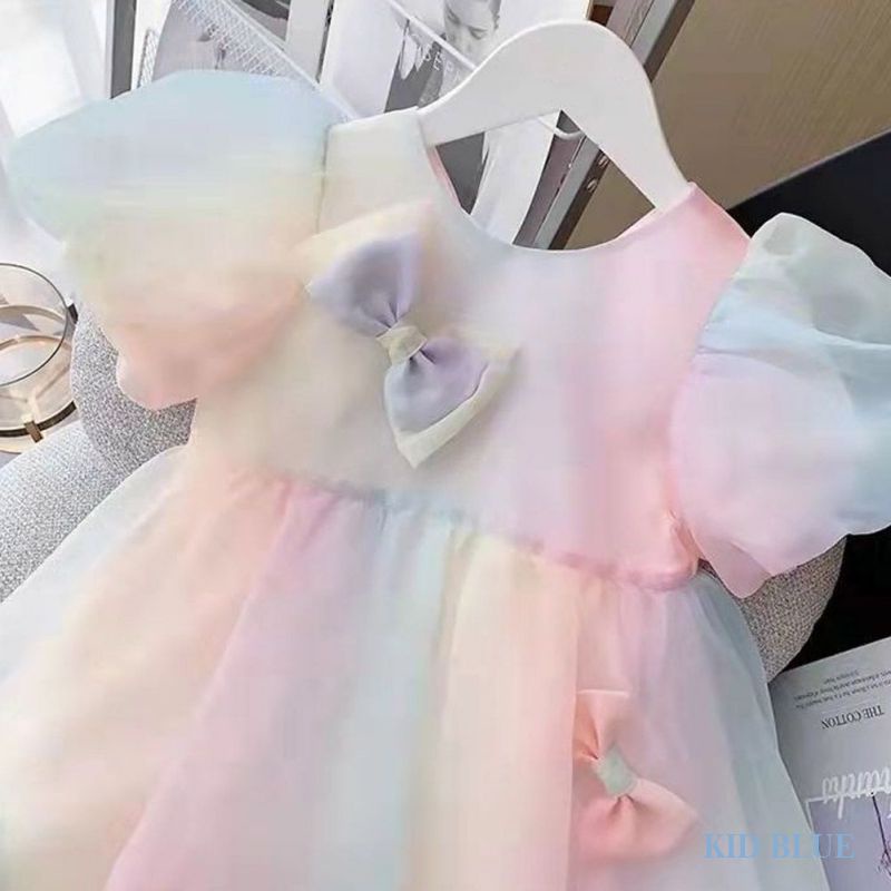 Đầm Công Chúa Lưới Đính Nơ Màu Sắc Kẹo Ngọt Cho Bé Gái