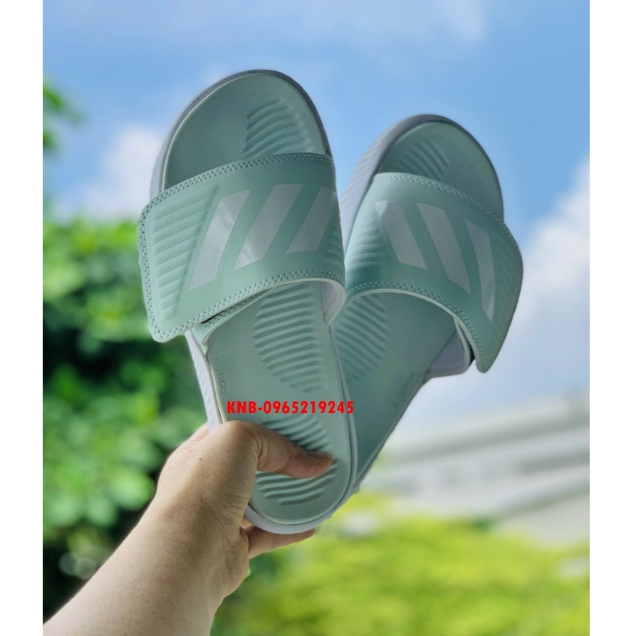 Dép Alphabounce adidas FREESHIP +hộp quai ngang nam màu xanh nhạt 3 sọc trắng chất xịn 1-1