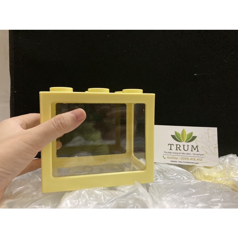 Hồ Cá Nhựa Mini Hình Khối Ghép Kèm Đèn trang trí tiểu cảnh terrarium - Tiểu cảnh thuỷ sinh