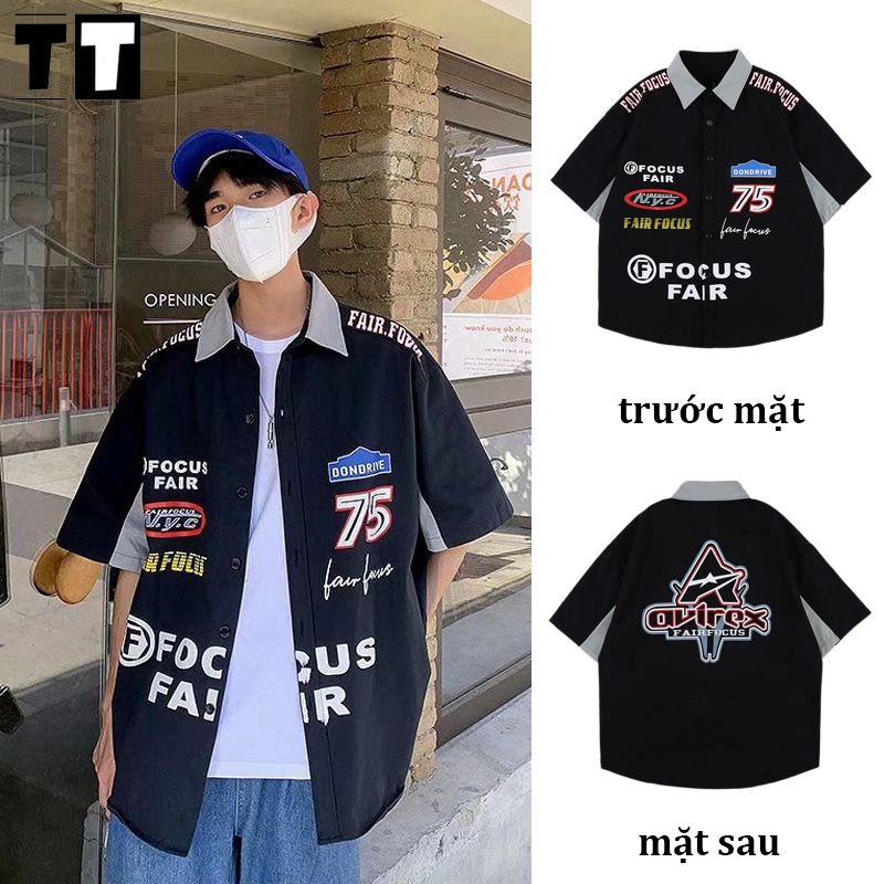 Qhong cách Hàn Quốc áo sơ mi nam ngắn tay Unisex áo đua đường phố hàn quốc Rất đẹp trai áo sơ mi tay ngắn