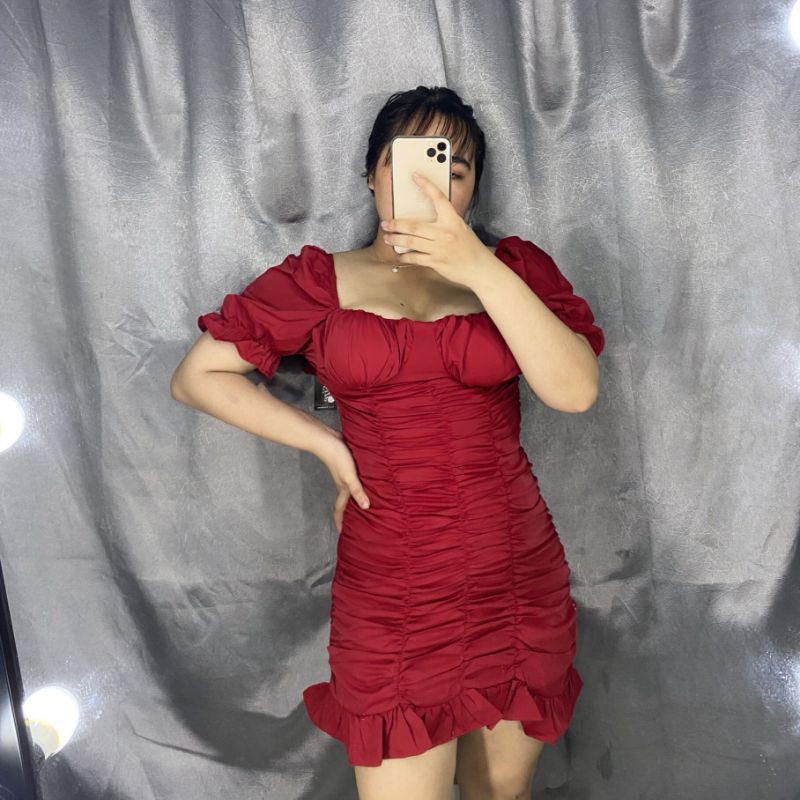 Đầm nhún cổ U bigsize 60-90kg mẫu chụp thật 100%