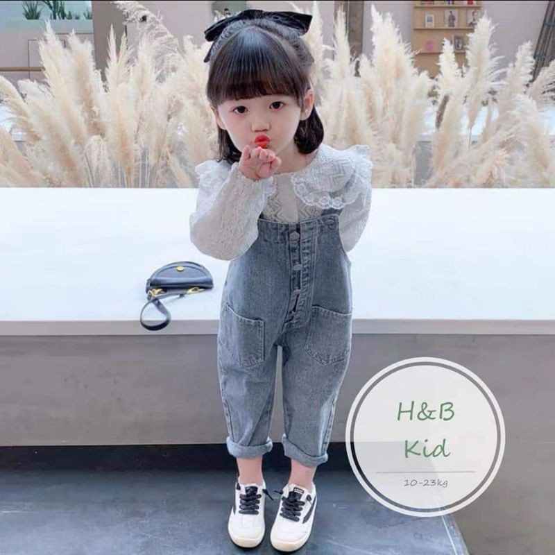 set yếm jean + áo sơ mi