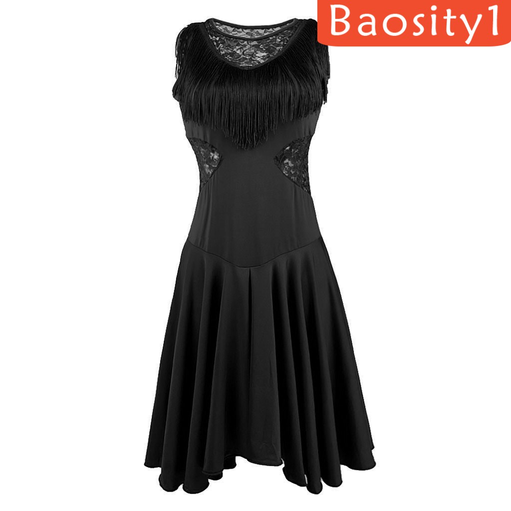 Đầm Khiêu Vũ Latin Cổ Tròn Không Tay Tua Rua Cho Nữ (Baosity1)