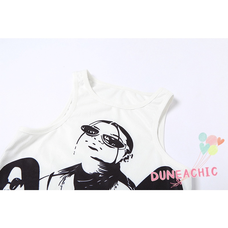 DUNEA Bộ đồ gồm áo tanktop không tay và chân váy lưng cao xinh xắn dành cho nữ