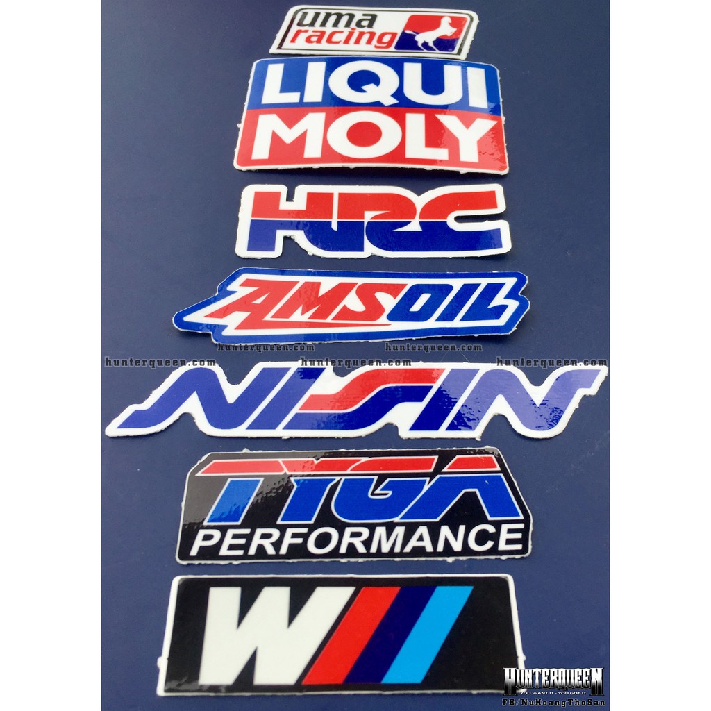 Bộ 7 logo xanh đỏ, decal dán xe máy, nón bảo hiểm... Sticker chống nước, bền màu. Hình dán đẹp