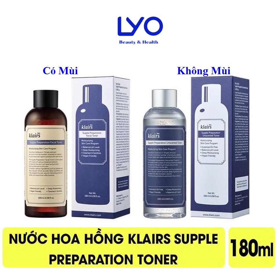 Nước hoa hồng Klairs Supple Preparation Unscented Toner và Klairs Supple Preparation Facial Toner 180ml