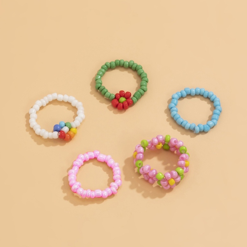 Set 5 Nhẫn Bện Dây Hoa Cúc Phong Cách Boho Thời Trang Đi Biển Mùa Hè