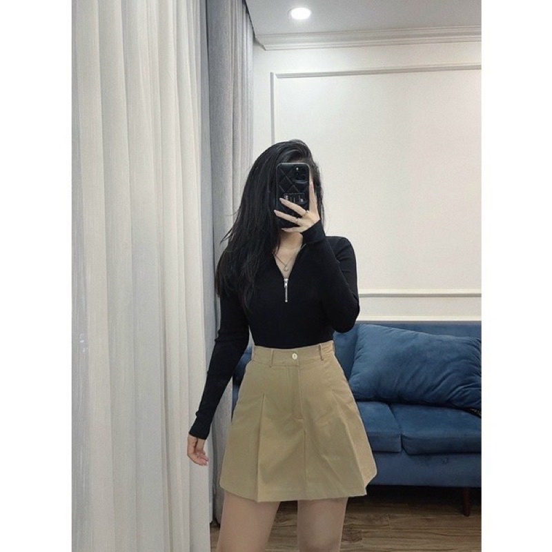 Quần Giả Váy Nữ Chữ A Lưng Thun Chất KaKi 🦋 Váy Nữ Cạp Cao Kèm Lót Quần 3 Màu 🦋(Hàng Có Sẵn)