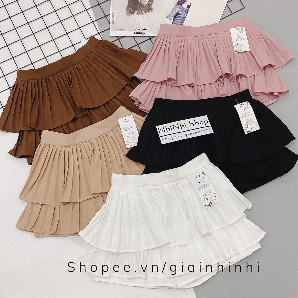 Chân váy 2 tầng xếp ly xòe cạp cao có lót quần trong CV718 - NhiNhiShop