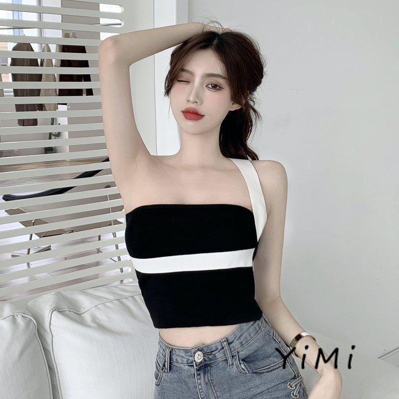 Áo Croptop Hai Dây Màu Sắc Tương Phản Thời Trang Mùa Xuân Cá Tính Dành Cho Nữ