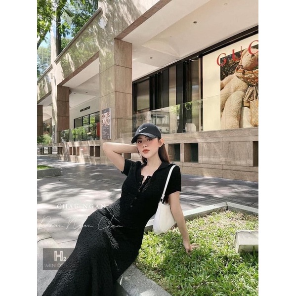 Váy body xốp cổ bẻ cúc dáng dài | BigBuy360 - bigbuy360.vn