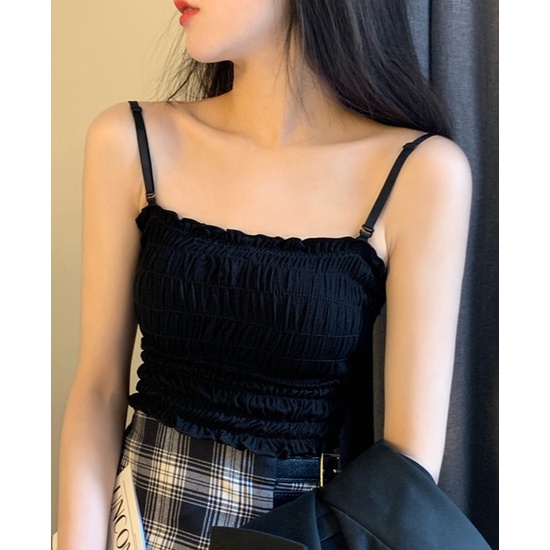 Áo Bra Nữ Áo Lót Ống Ngắn Ôm Dáng Xếp Ly Kiểu Hồng Kông Cổ Điển Dễ Thương Cho Nữ Mặc Ngoài Trời Hyuna Influencer ins