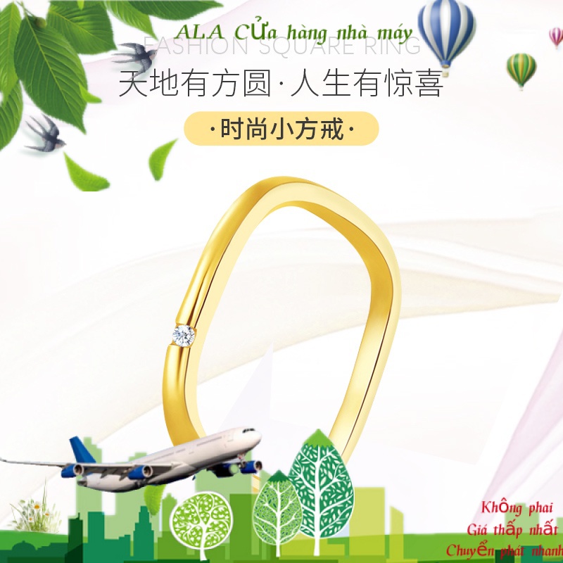 💖Đồ trang sức DIY💖Nhẫn Đeo Tay Kim Loại Mạ Vàng 18K Mặt Vuông Đính Đá Nhiều Màu Sắc[Nhẫn]