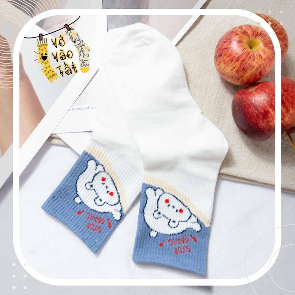 TẤT VỚ CỔ CAO UNISEX GẤU XANH BIỂN